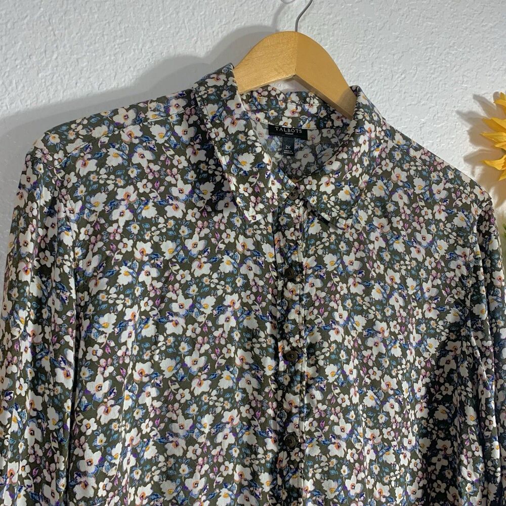 Talbots Cottagecore Dainty Floral Roll-Tab Button-Front Shirt Plus Size 2X - Picture 6 of 14